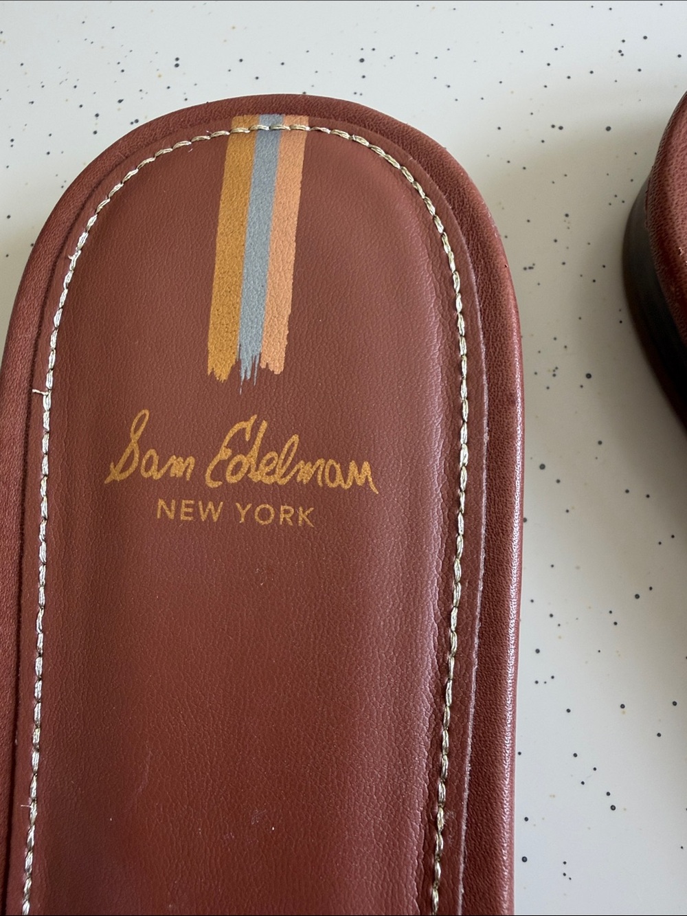 Sam Edelman Leather Slide Sandals with Gold Medallion - Brown Size:9 - Picture 6 of 7